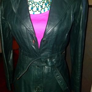 1970's Vintage Green leather jacket